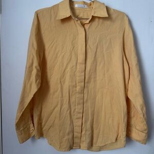 Foxcroft Blouse Sz 6 Yellow Long Sleeve Cotton Blend Button Shirt